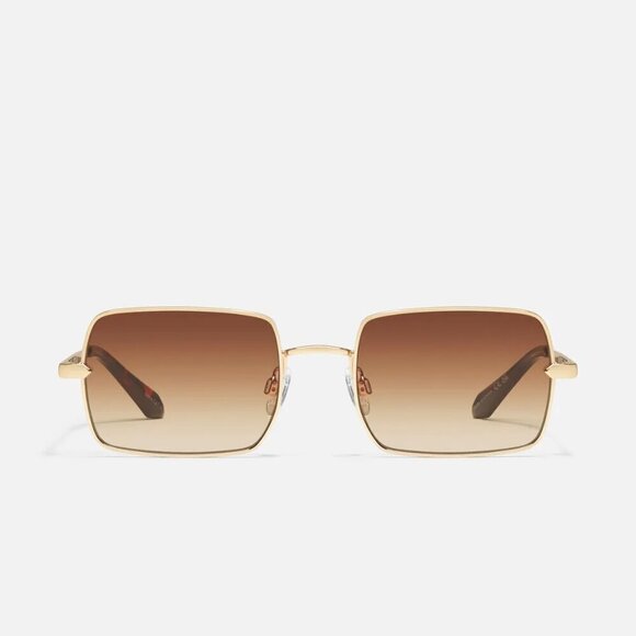 New Quay TTYL Golden/Brown Square Frame Unisex Sunglasses